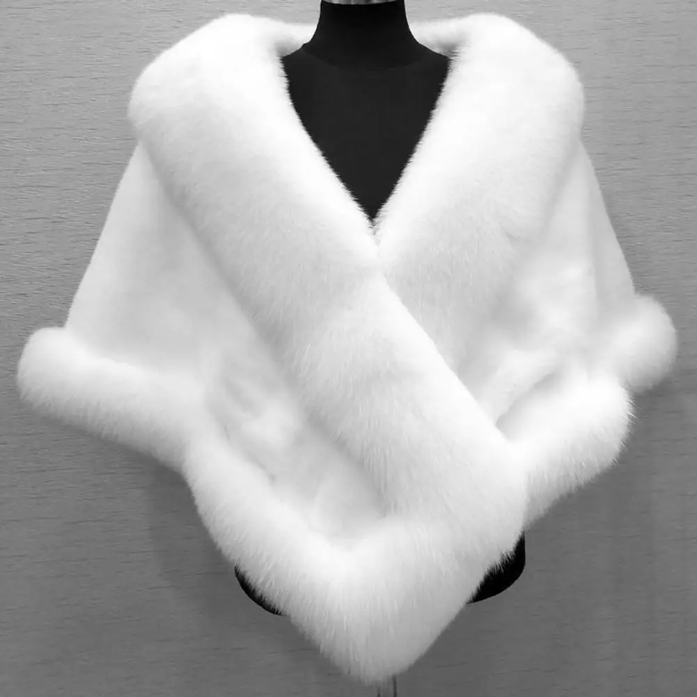 Thickened Warm Solid Color Fluffy Cape Coat Women Winter Faux Mink Fox Fur Shawl White Bridal Wedding Shawl Lady Dress Cape 볼레로 women winter faux mink fox fur shawl wrap scarf imitation fur bolero bridal shawl wedding cape lady dress cape warm poncho