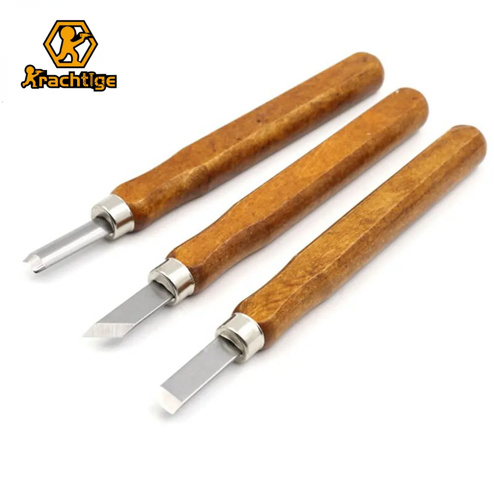 Krachtige 3Pcs Professional Wood Carving Chisel Knife Hand Tool Set for Basic Detailed Carving Woodworkers Gouges