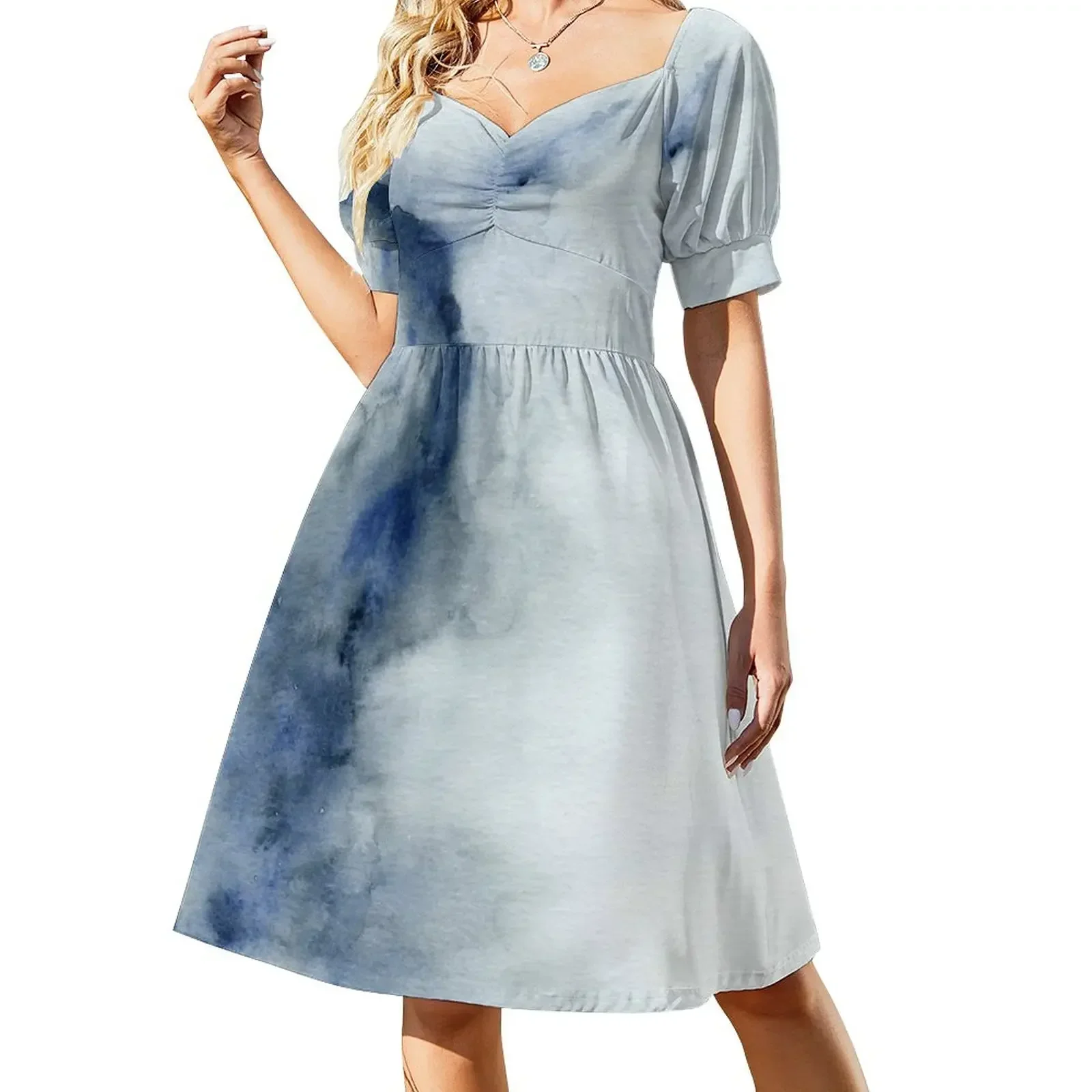 thumbnail image 1 of Vestido de manga corta con pintura de acuarela que agrieta el hielo Vestidos largos con velo Vestido de mujer, 1 of 7
