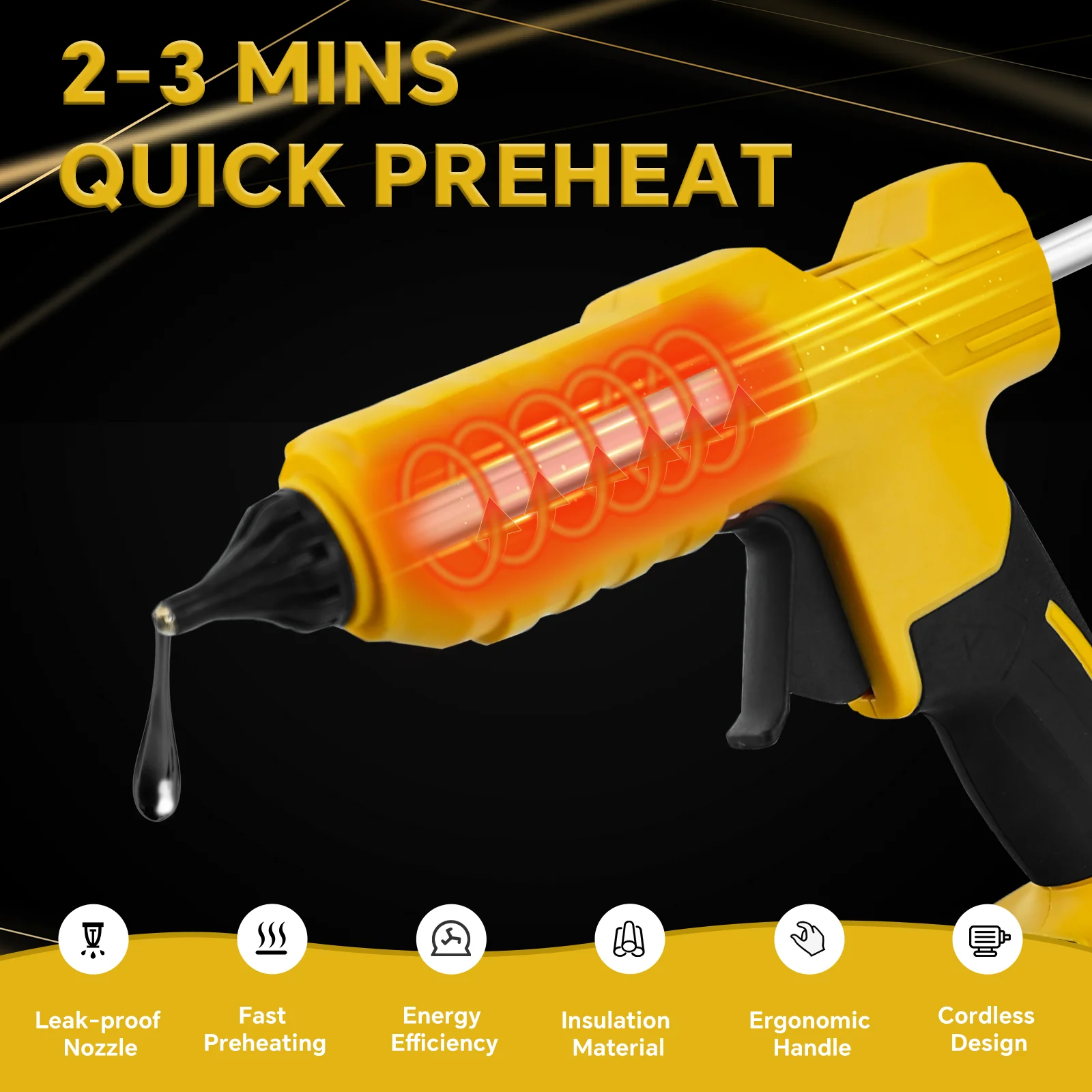 100W Cordless Electric Hot Melt Glue Gun Home Repair Tool with 10pcs 11mm Glue S