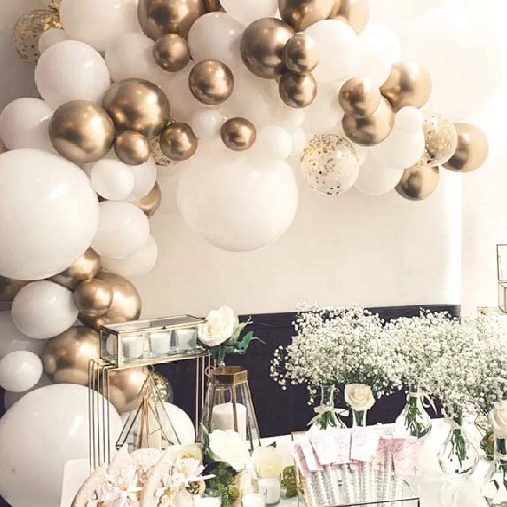 

85Pcs White and Chrome Gold Balloon Garland Arch Kit Wedding Birthday Bachelorette Engagements Anniversary Party Backdrop DIY