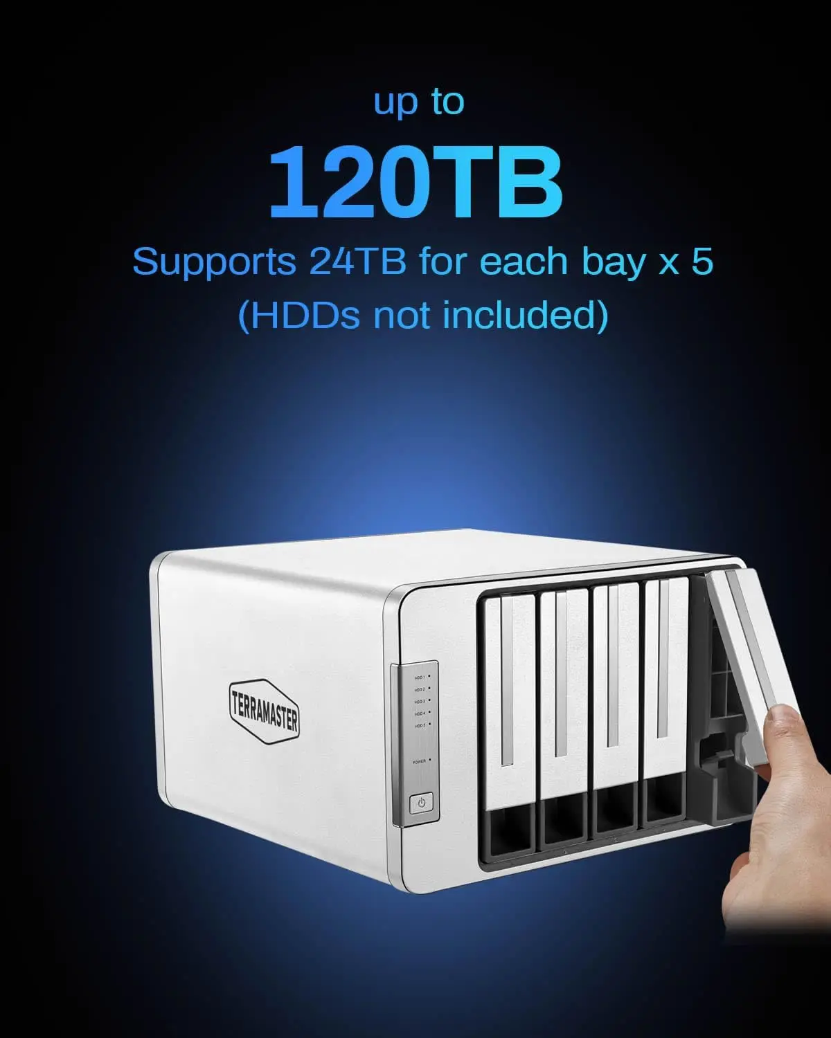 TERRAMASTER D5-310 HDD 인클로저 5베이 하드웨어 레이드 지원, RAID 5, 0, 1, 10, 단일 USB 3.1 타입-C 직접 연결 스토리지