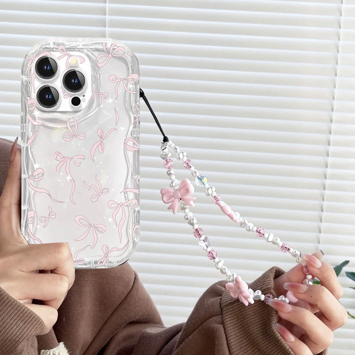 Korean Cute Star Bow Pattern Chain Phone Case