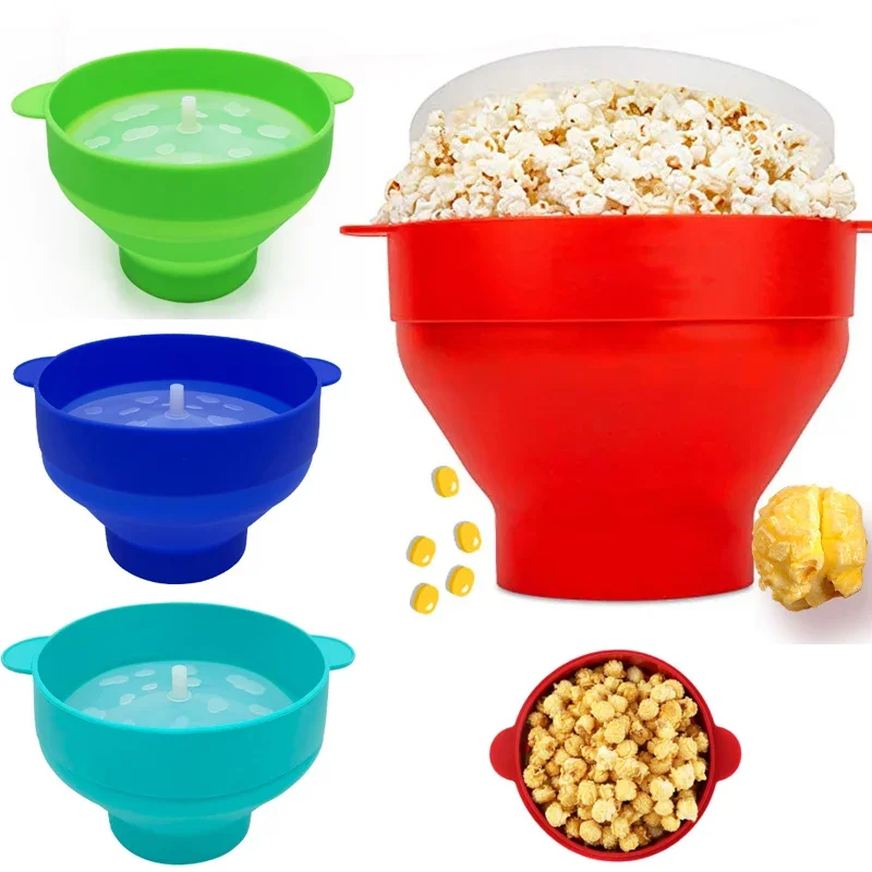 LargeKitchenMicrowavePopcornBowlBucketSiliconeDIYRedPopcorn