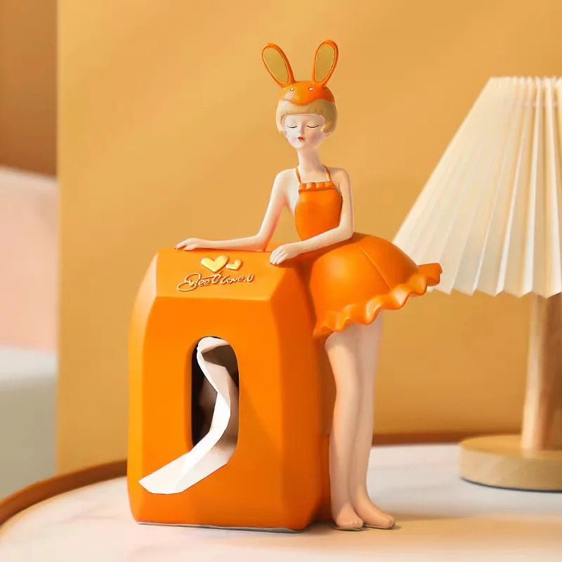 

Kawaii Tissue Box Light Luxury Bunny Girl Tissue Box Decoration Nordic Princess Dress Bubble Girl Storage Paper Pumping Box