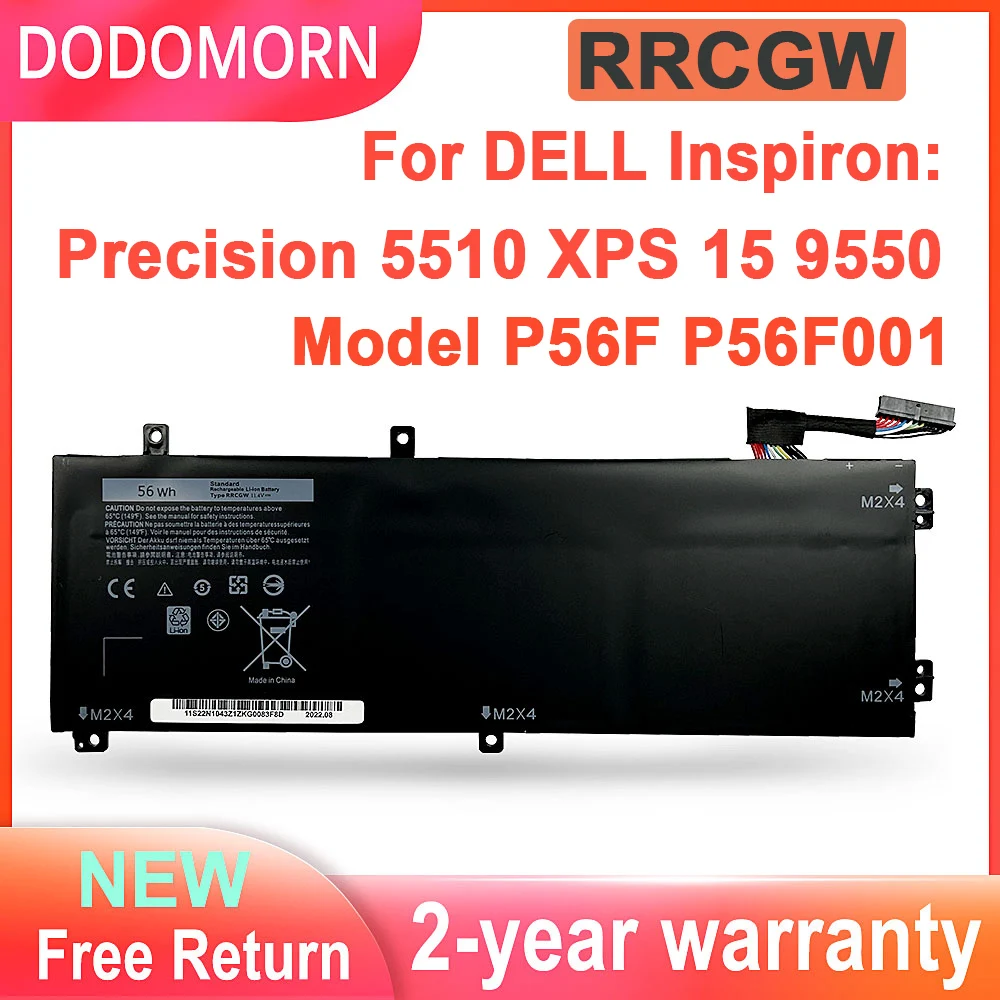Dodomorn Rrcgw Bateria do Portátil para Dell Precision 5510 Xps 15 9550 4gvgh M7r96 62mjv Baterias do Caderno 56wh 4912mah 11.4v