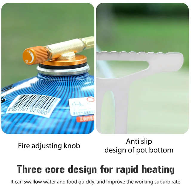 Estufa de gas portátil, butano de camping MS‑2500, estufa de gas de acero  inoxidable, ajuste de potencia de fuego multietapa, para barbacoa al aire