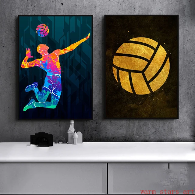 Peinture sur toile de volley-ball d'interconnexion, affiches plates de  volley-ball de sports de ballon, image d'art de mur pour le décor de salon,  cadeau - AliExpress