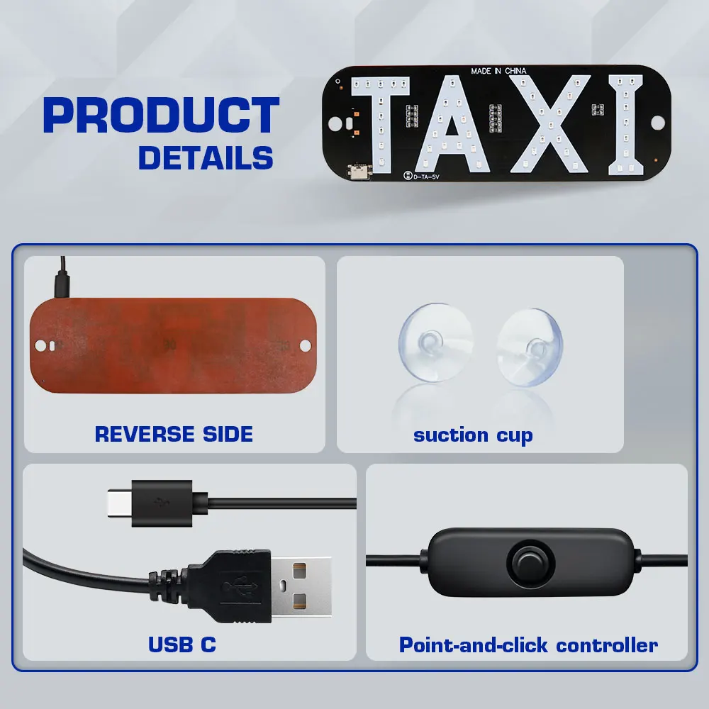 DXNQ Taxi LED Sign Decor, 5V USB Bright Taxi Led Windscreen Cab Indicator Lamp Signal, Vibrant Taxi LED Sign Decor With Transparent Suction Cups For Driver (Green, USB
