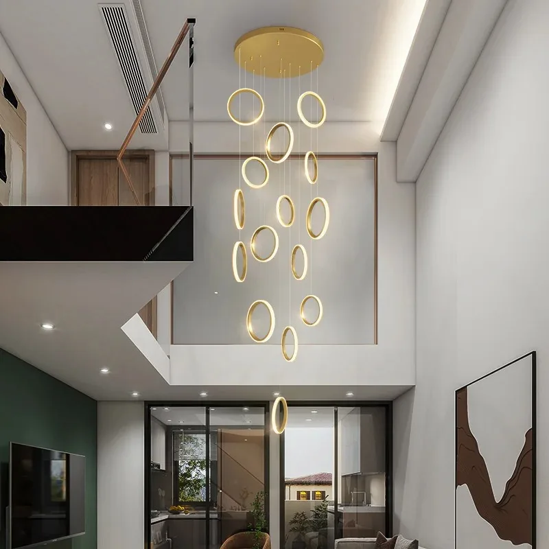 

2023 подвесная лестница круглой формы с кольцом, дуплексная Люстра для виллы, лофта, лампа для гостиной, ресторана, островка, потолочные люстры