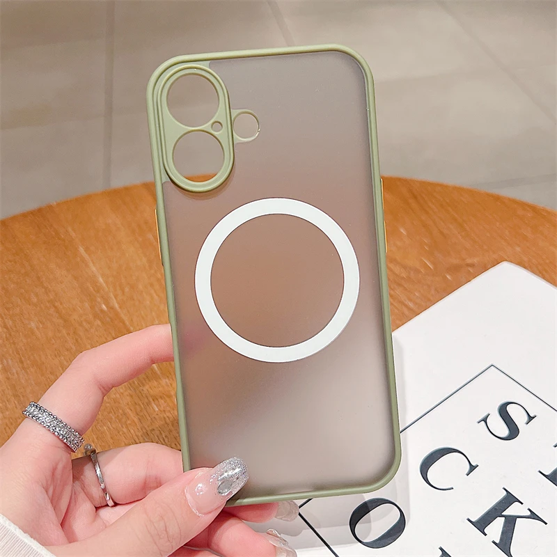 Custodia magnetica opaca di lusso Magsafe per iPhone 11 12 13 14 15 16 Pro Max X XS XR 7 8 Plus con ricarica wireless, trasparente, rigida per PC_voghion.com