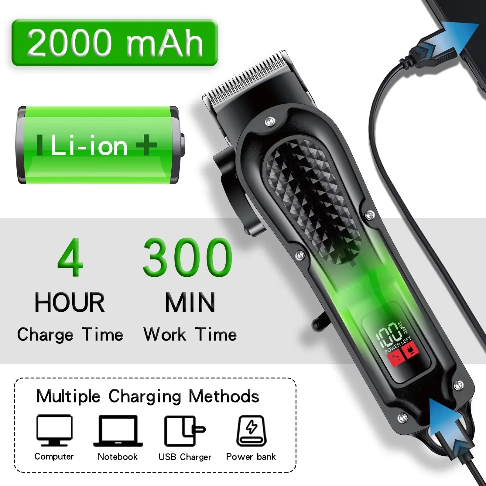 Adjustable Professional Clipper Barber Trimmer For Men Electric Powerful Hair Cutting Machine Rechargeable Haircut Kit_voghion.com