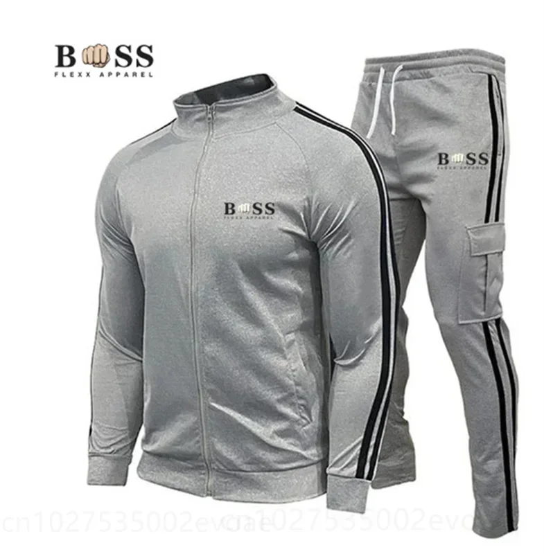 Fashion Sports Brand Set for Men's Zipper Hoodie, Casual Trendy Pants, Casual Fitness, Jogging, and Sportswear Set two-piece