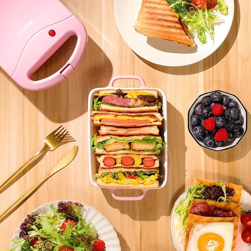 220V Electric Sandwich Maker Home Quick Breakfast Maker Light Food Bread Muffin Egg Omelette Panini Waffle Maker Auto Power Off 3