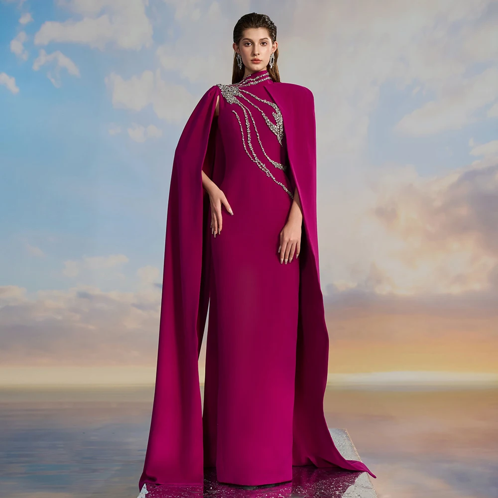 Prom Dress Stole High Neck Cape Luxury Beadings Floor Length Evening Dresses  | eBay