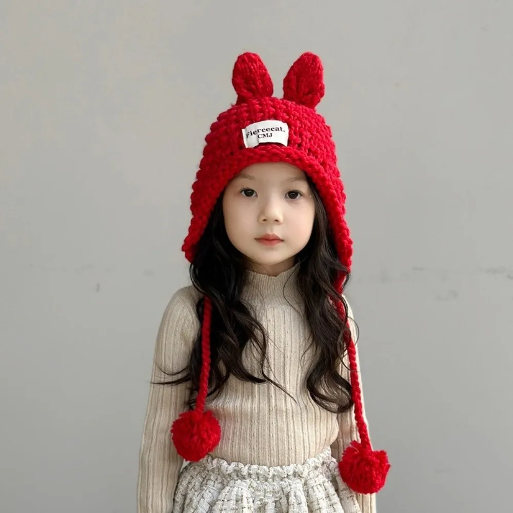 Fashion Solid Color Baby Crochet Hat Soft Warm Rabbit Ear Hand Knitted Cap Outdoor Autumn Winter Ear Protection Cap Toddler