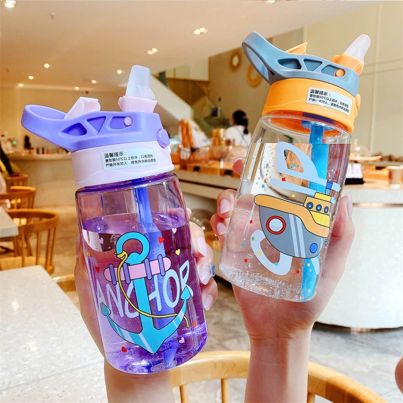480ML Kids Water Cup Creative Cartoon Baby Feeding Cups With Straws Leakproof  Water Bottles Outdoor Portable Children's Cups
