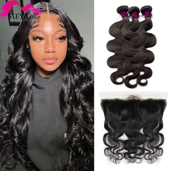 Body wave bundles with x hd transparent lace frontal inches hair weave human hair