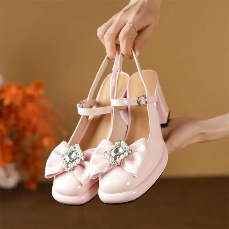 

Женские туфли из тонкой кожи, новинка 2023, милые розовые туфли Мэри Джейн, роскошные элегантные женские туфли-лодочки на высоком каблуке с бантом