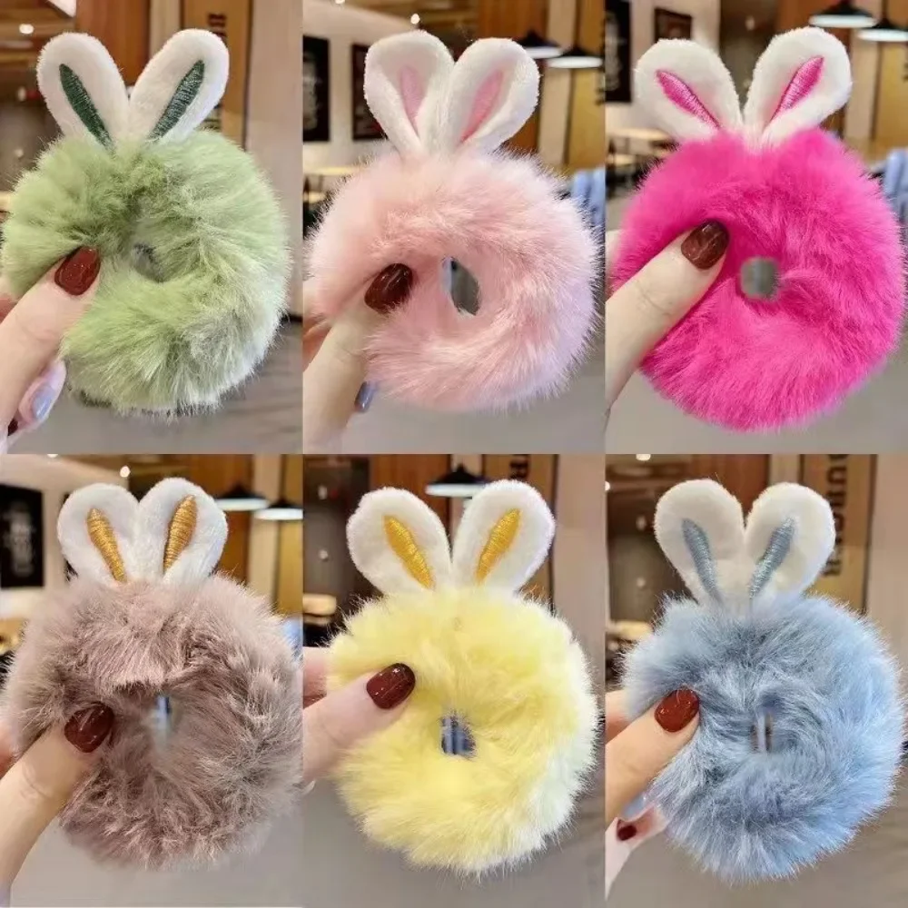 Niedliche Plüsch-Haarbänder für Babys, Cartoon-Hasenohren, elastisches Haargummi für Mädchen, Kawaii-Gummiband, Kinder-Haarring, Haar-Accessoire – Detail 8