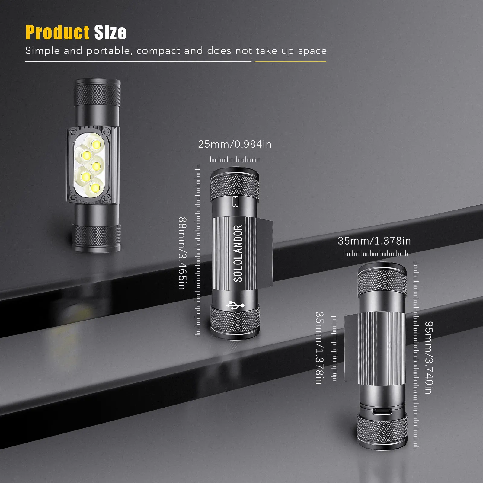 1PC SOLOLANDOR HD35AY LED Headlight USB Type-C Flashlight 2500mah 18650 Battery Memory Headlamp Multifunction Head Light Lamp