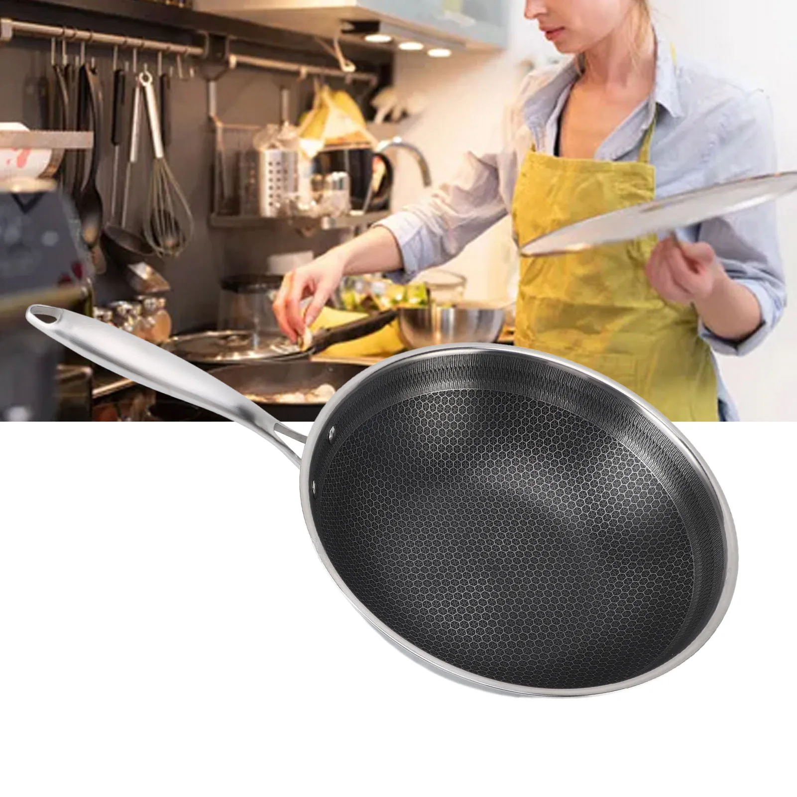 Nonstick Frying Pan Honeycomb Stainless Steel Fry Pan Nonstick 316SUS Dishwasher Safe Fast Even Heating for Induction Stovetop