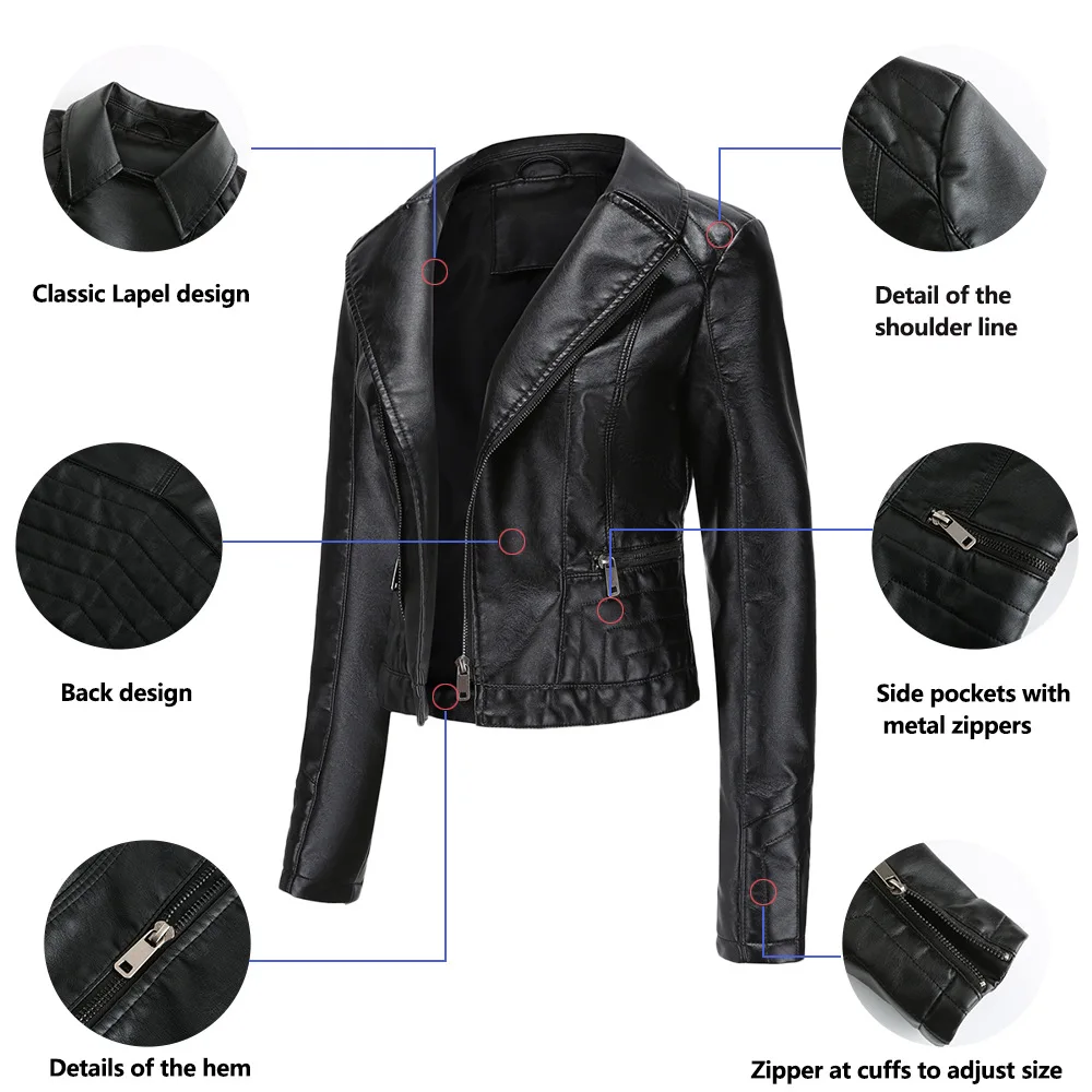 Jaqueta de Bicicleta Zíper da Motocicleta do Plutônio Jaqueta de Couro Outono Novo Curto Macio Faux Couro Jaqueta Feminina Moda Senhoras Básico Rua Cabolsa 3 Online shopping