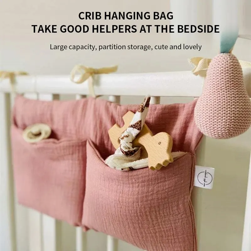 Storage Bag 1PCS Crib Fence Stroller Pure Cotton Double Compartment Diaper Bottle Teething Toy Decorative