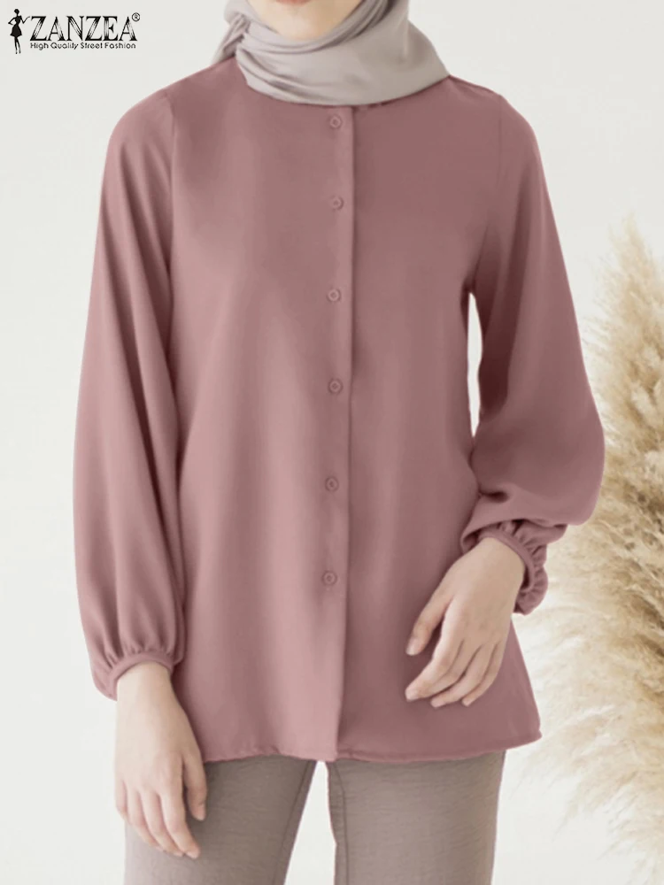 

Autumn Fashion Muslim Blouse ZANZEA Long Sleeve Tops Women Casual Solid Shirt Ramadan Blusas Dubai Abaya Solid Islam Clothing