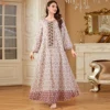 Zahraa Embroidery & Beading Muslim Abaya Party Ramadan O-Neck Dress for Women Dubai Saudi Islamic Clothing