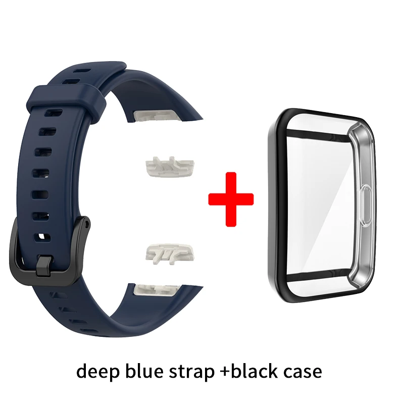 Premium Silicone Strap with TPU Full Screen Protector Case for Fitness Tracker Bracelet