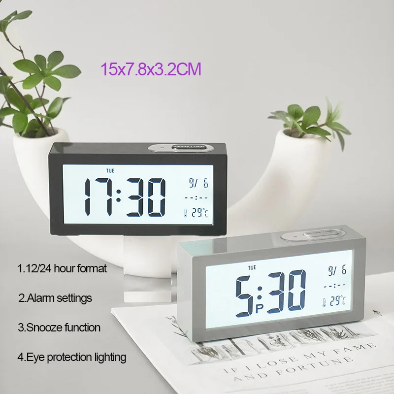 Multifunctional Clock Simple Bedside Small Alarm Clock LCD Large Screen Date Week and Temperature Display Desk Clock