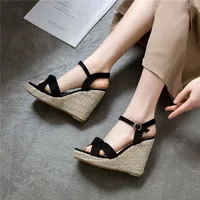 Sandales compensées d'été pour femmes 2026 – Chaussures tendance, grandes tailles 48-50, mules compensées tricotées à talons hauts 3
