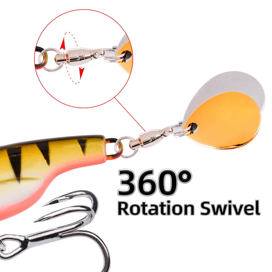 Leurre spinner métal vibrant 5g à 20g avec queue rotative et paillettes pour pêche au leurre ou trolling