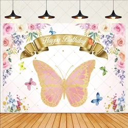 Whimsical Butterfly & Flower Party Backdrop - Pink & Purple Celebration Decoration Banner - 270x180cm (NW31 - 22)