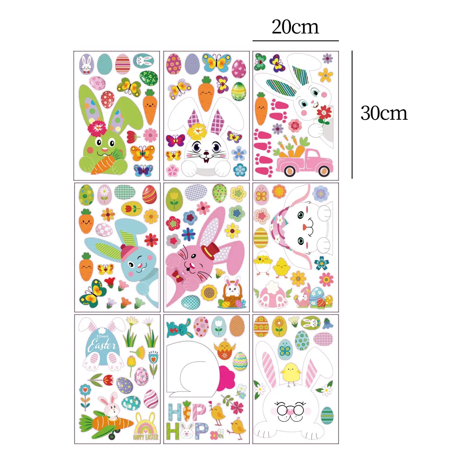 9 Sheets Easter Bunny Window Stickers Cute Easter Eggs Decals for Kids Home