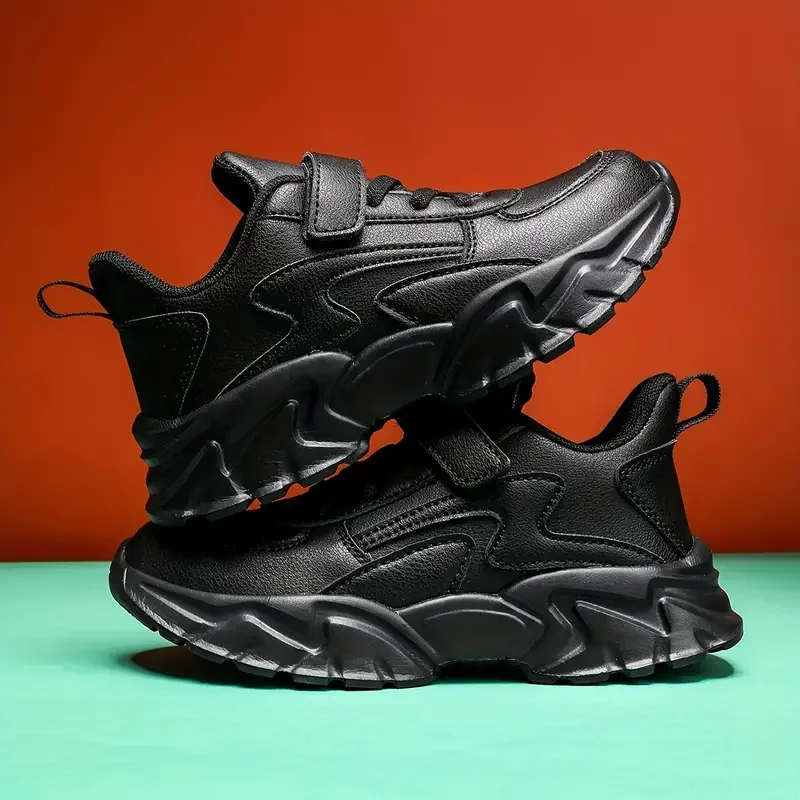 Boys Black Waterproof Running Shoes - Casual Leather Sports Footwear