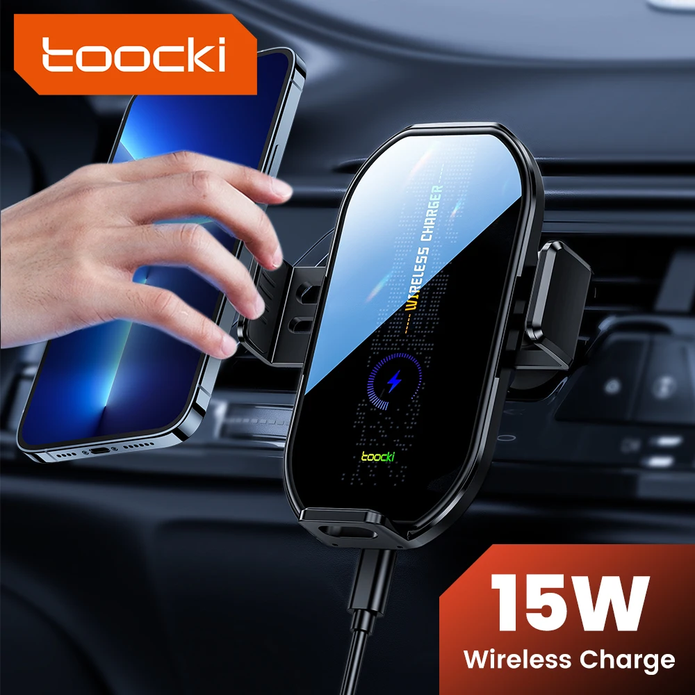 

Toocki 15W Wireless Charger in Car for Mobile Phone Holder Stand Car Fast Charger Air Vent Clip GPS Support For iPhone 14 13 12