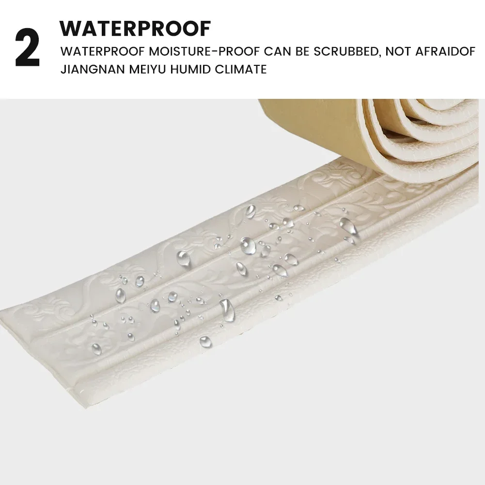 8x230cm 3D Foam Wall Edge Strip Stickers Self-Adhesive Waterproof Baseboard Corner Waist Line Sticker Wallpaper Border Decor