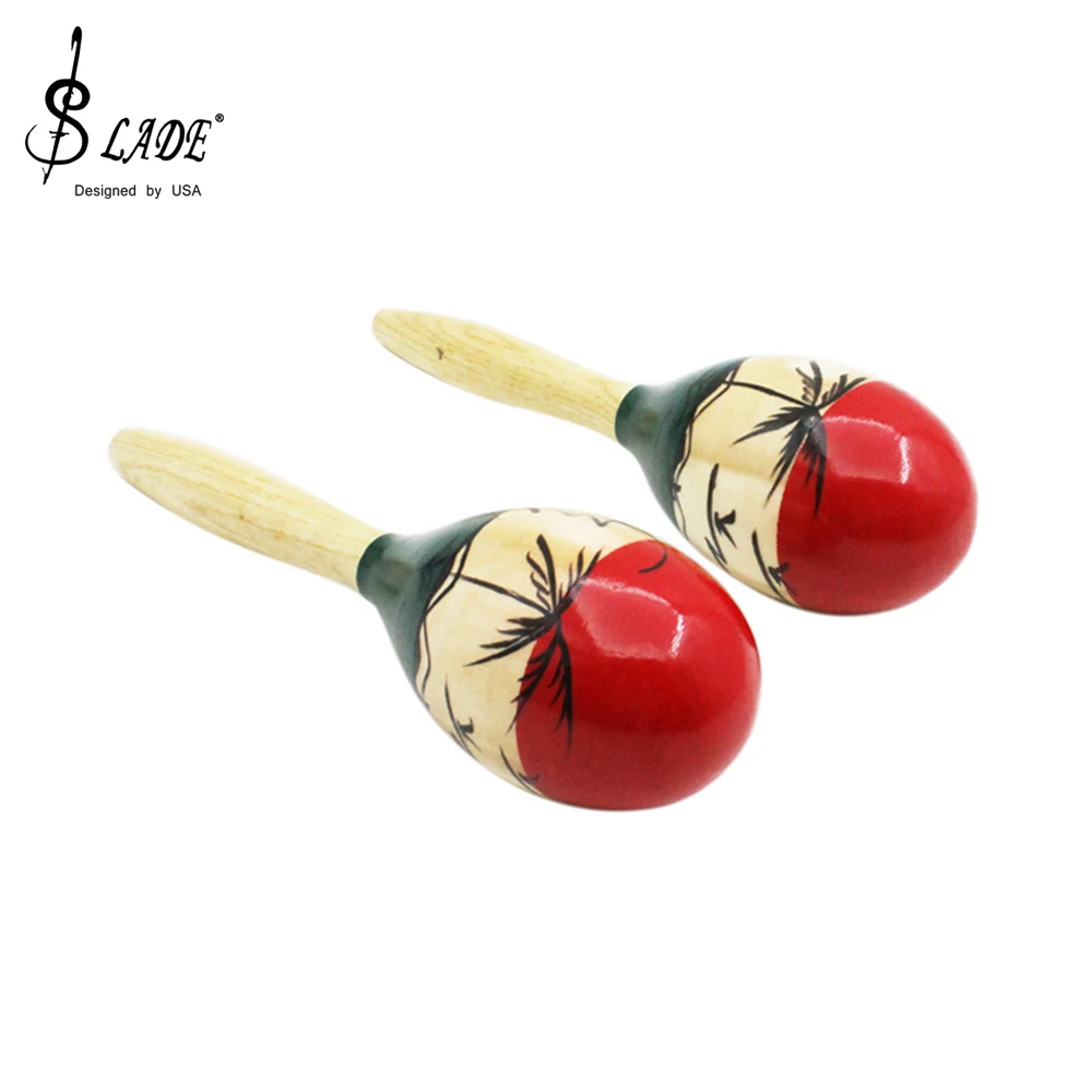 SLADE 1Pair Colour Wood Maracas Wooden Tropical Party Percussion Shakers Wooden Sand Hammer Musical Party Baby Shaker Toy Gifts Kids Percussion Toys Musical Rattles