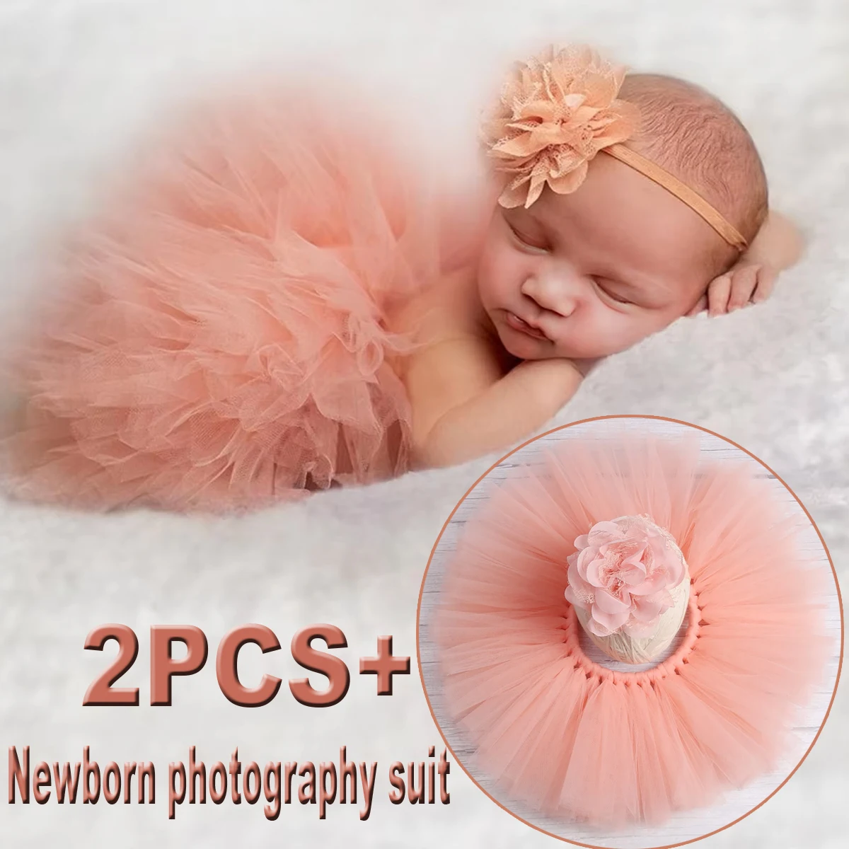 Ylsteed Jupe de ballet pour nouveau-né, tenues de photographie pour fille, jupe en tulle et dentelle avec bandeau fleuri, vêtements de princesse, accessoires Photo pour bébé-HD