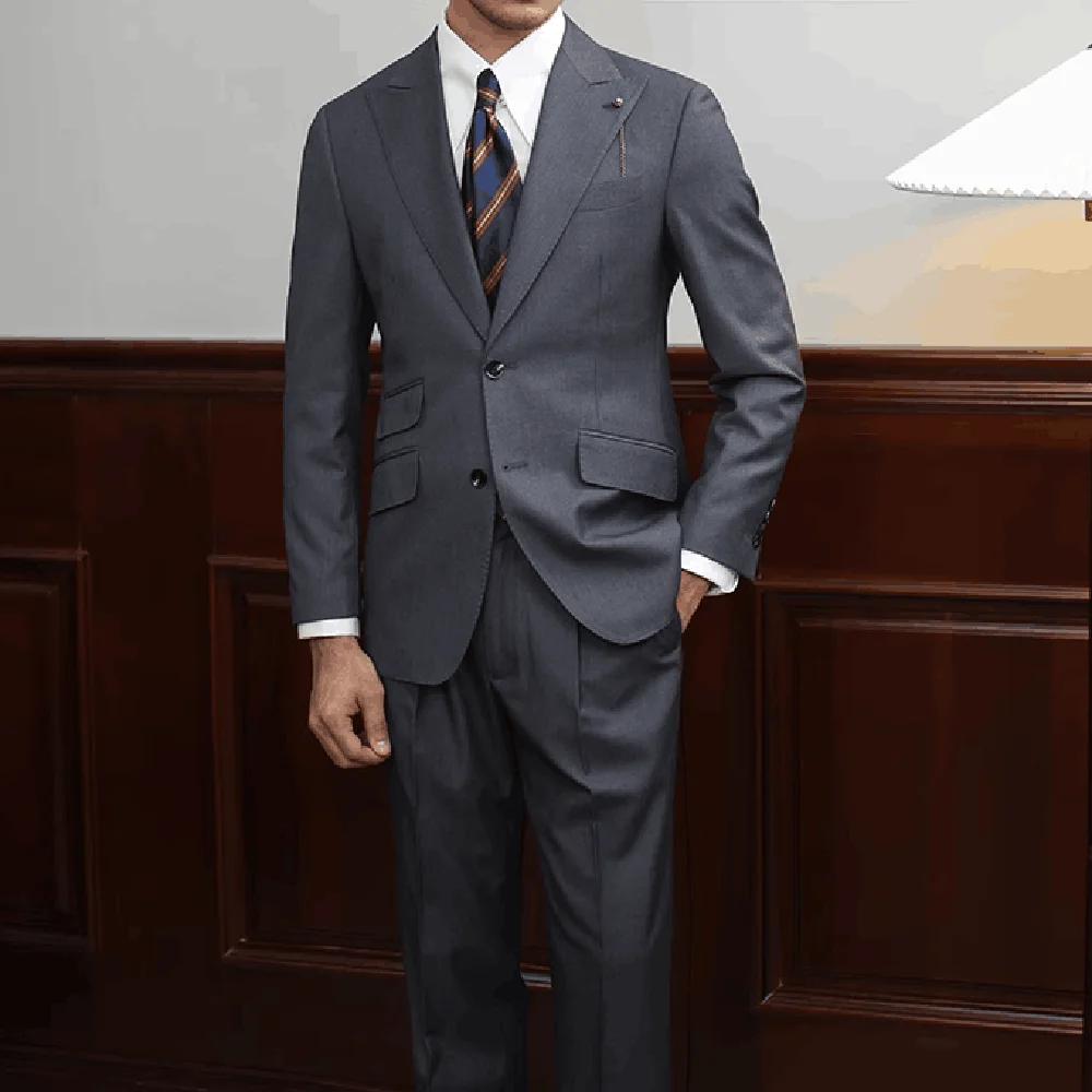 

Деловые мужские костюмы из 2 предметов, Модный деловой Повседневный свадебный смокинг, элегантный однобортный мужской костюм с пиковым отложным воротником, блейзер с брюками