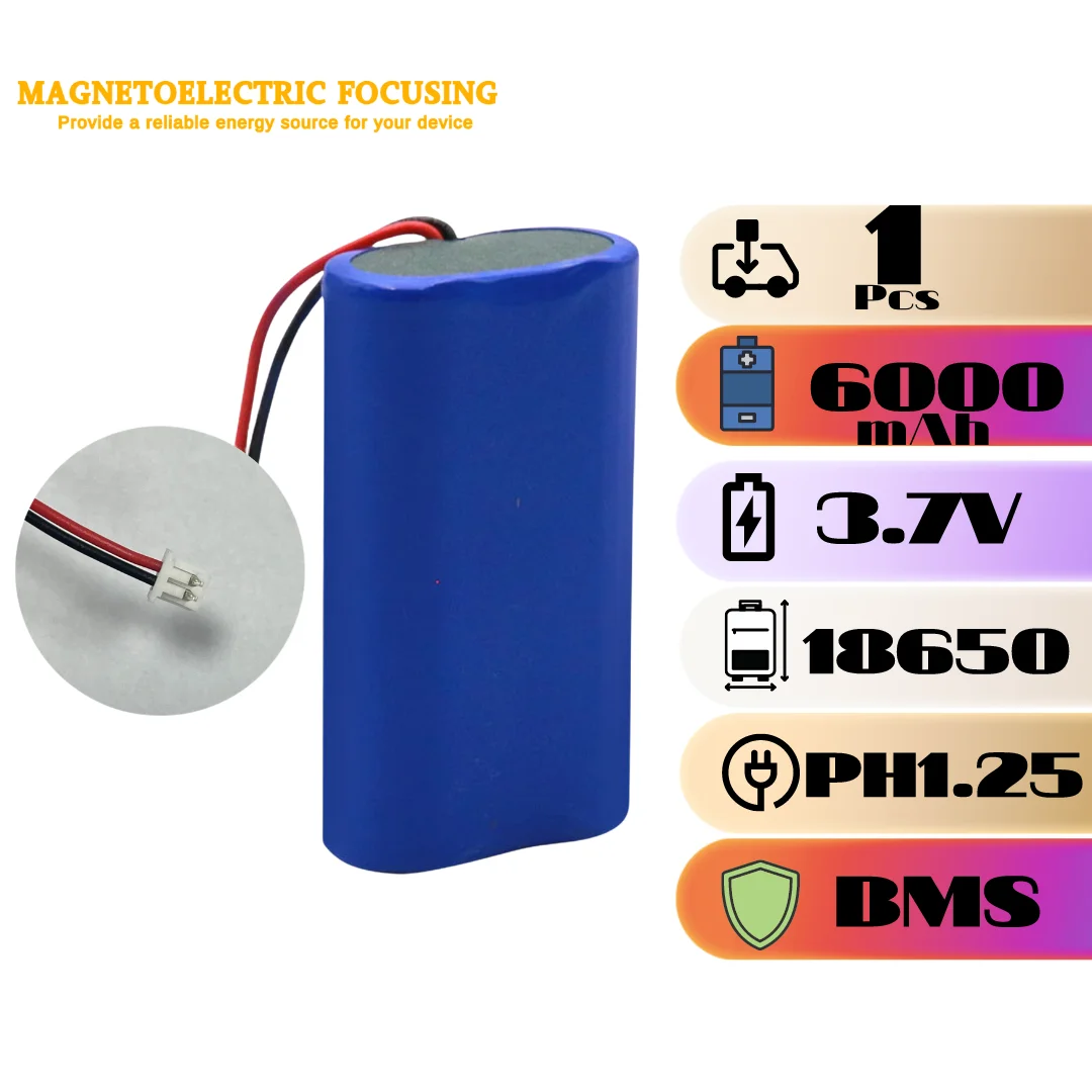 

18650 rechargeable battery, 3.7V Li-ion 6000mAh (PH1.25 wire end) Built-in BMS protection board Maximum output current 3A