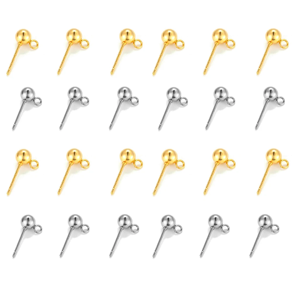 

20pcs 316 Stainless Steel Round Ball Earring Posts with Loop For DIY Stud Ear Jewelry Make Accessories Materials Supply Findings