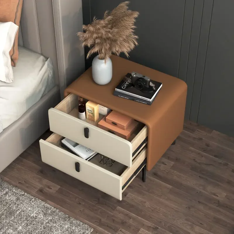 YF Bedside Table Soft Bag Cream Simple Modern Small Bedroom Rock Slab Bedside Table Leather Storage Locker Free Security