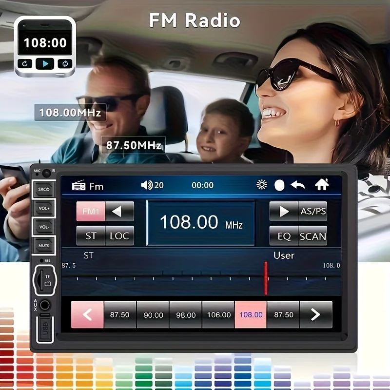 7인치 2 Din MP5 멀티미디어 플레이어, 미러링크 지원, 무선 터치스크린, FM/USB/AUX, SD 카드 기능 탑재