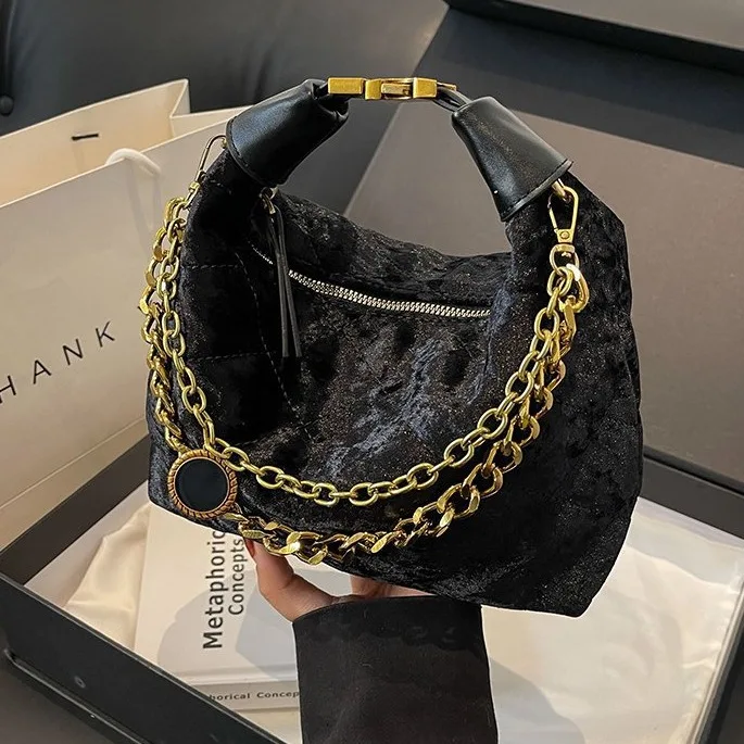

Senior Brand Designer Velvet Black Women Bag Retro Cloud Bag Niche Design Casual Fashion Underarm Bag Shoulder Bag 2024 New