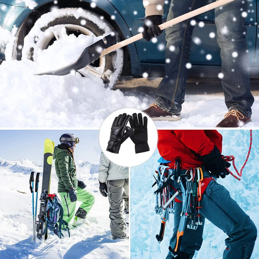 Leather Thermal Heated Gloves Waterproof Outdoor USB Electric Heating Gloves Touchscreen Hand Warmer for Hiking Skiing Fishing