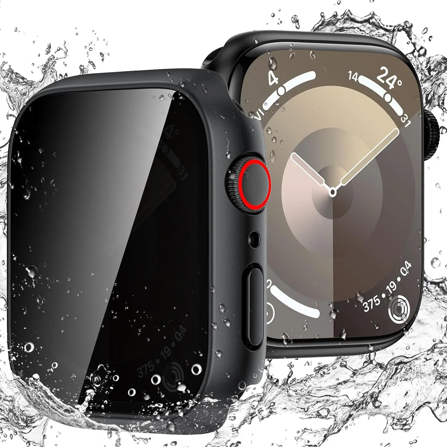 Waterproof Privacy Case for Watch Series 9 8 7 6 5 4 Ultra 40mm 44mm 41mm 45mm 49mm, Hard PC Bumper Tempered Glass Screen Prot