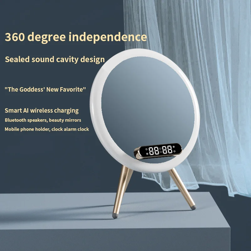 Magic Beauty AI Mirror Speaker Wireless Charging Bluetooth Voice Control Desk Mobile Phone Stand Creative Gifts For Girls